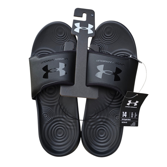 NWT Under Armour Ignite Select Slides, Black/Ultimate Black, Size 14 - Picture 2 of 6